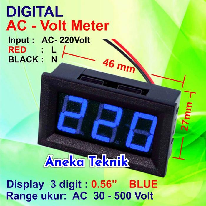 Gambar Voltmeter Digital AC 220V 30V - 500V 0,56 INCH 2 Kabel - Biru dari Toko Aneka Teknik_NEW undefined Tokopedia