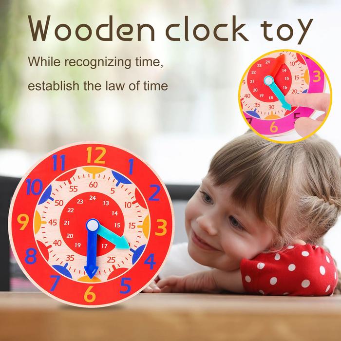 Gambar Wooden Clock Toys Mainan Edukasi Media Belajar Mengenal Waktu Jam Kayu - Random dari Mimi House Baby & Kids undefined Tokopedia