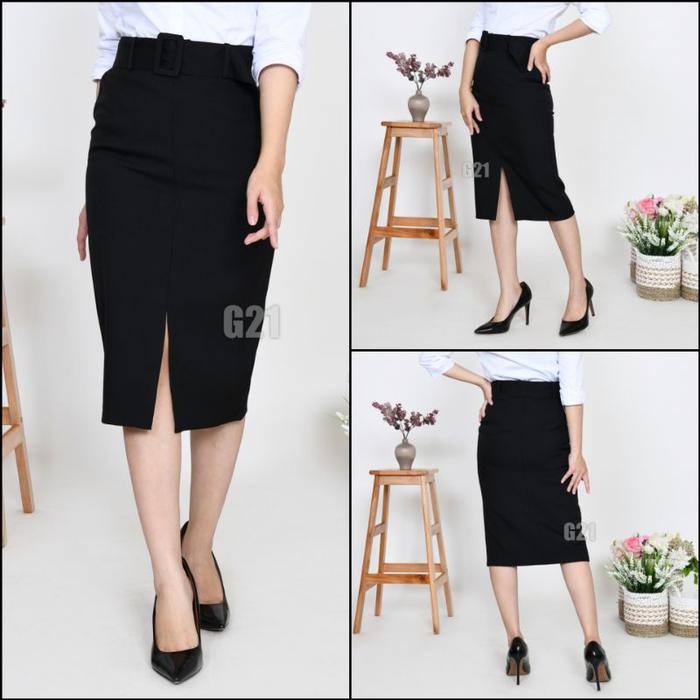 Gambar Rok Kerja Hitam Pendek Span Sepan 3/4 dan 7/8 Bahan Formal Kantor - 7/8 hitam, XL dari look at mee official store undefined Tokopedia