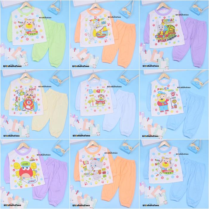 Gambar Piyama Kaos Kartun Uk. Bayi / Baju Tidur Anak Setelan Lengan Panjang - Mix White dari Kios Balita Fawa undefined Tokopedia