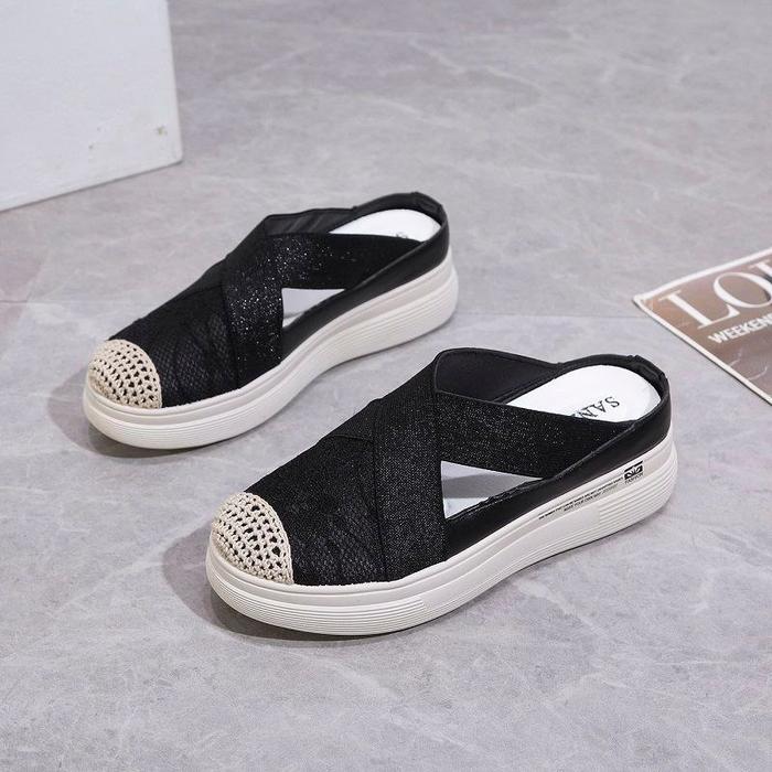 Gambar SEPATU SANDAL WEDGES WANITA SELOP SLIP ON IMPORT MESH HAK TINGGI 4 CM - Black, 36 dari Tasmurah Ok New Generation undefined Tokopedia