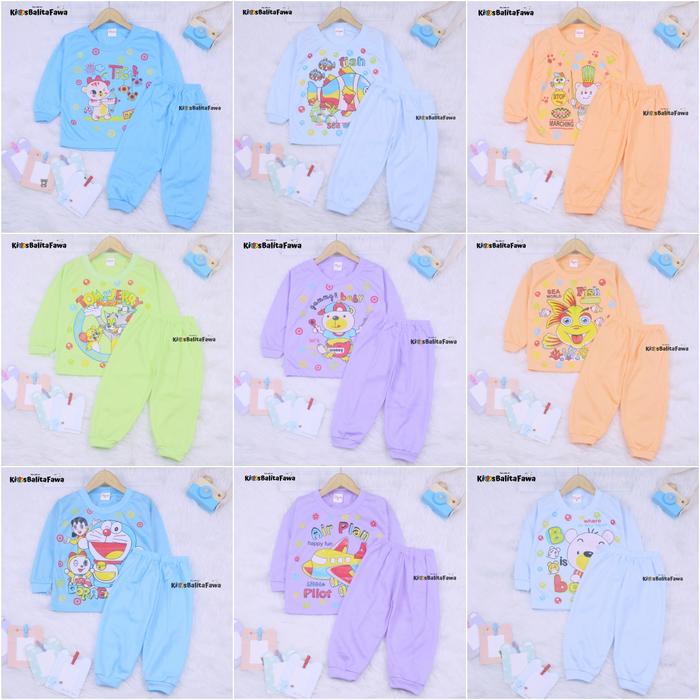 Gambar Piyama Kaos Kartun Uk. Bayi / Baju Tidur Anak Setelan Lengan Panjang - Full Colour dari Kios Balita Fawa undefined Tokopedia