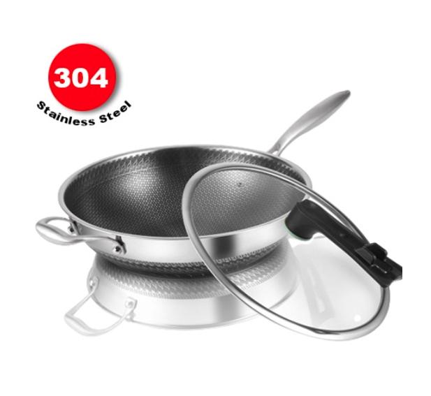 Gambar PREMIUM Wajan Wok Pan Stainless 304 Anti Gores Anti Lengket - A dari Adda Homeware undefined Tokopedia