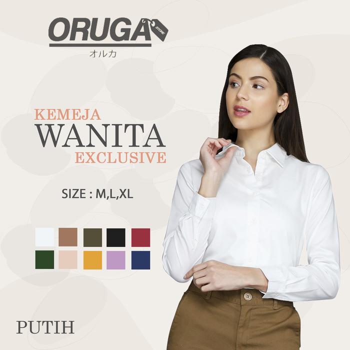 Gambar Kemeja Atasan Blouse Putih Wanita Lengan Panjang - Putih, M dari Oruga Store ID 02 undefined Tokopedia