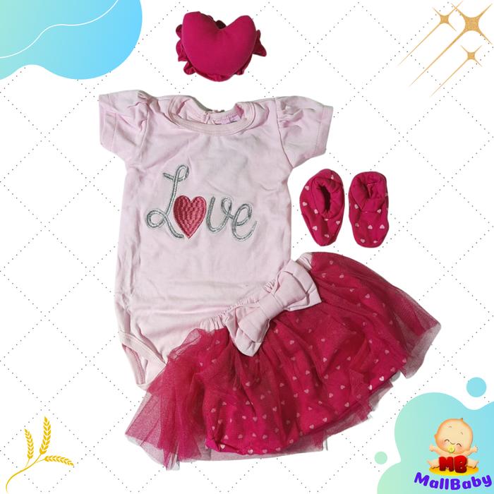 Gambar Baju Bayi Perempuan 0 3 6 9 12 Bulan Setelan Jumper Set Bandana Love - Pink dari Mall-Baby undefined Tokopedia