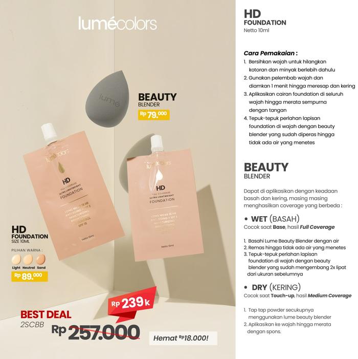 Gambar Paket Lumecolors Fondation Foundation Sachet Sponge Beauty Blender - Bundling 2SCBB dari Lumecolors Beauty Cosmetics undefined Tokopedia