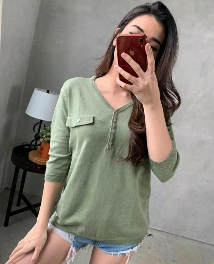 Gambar Pakaian Wanita Fashion Nagita Knit Top - SAGE GREEN dari almakris toko kecantikan undefined Tokopedia
