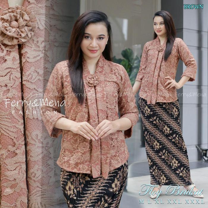 Gambar Setelan Kebaya Floy brokat Jumbo ld 125 / Kebaya brokat Jumbo Busui - Cokelat, M dari Erika.Kebaya undefined Tokopedia