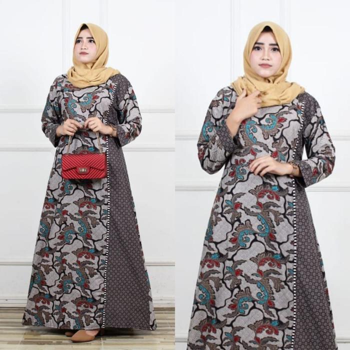 Gambar Gamis Batik Sekar Wangi Modern Murah Katun Halus Kombinasi Truntum XXL - Model 1, Jumbo dari Aksara Batik Shop undefined Tokopedia