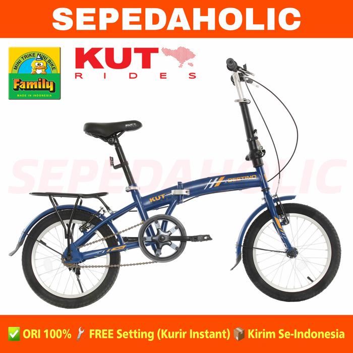 Gambar Sepeda Lipat FAMILY DESTINO KUTA RIDES Ukuran 16 Inch Boncengan - Biru dari Sepedaholic undefined Tokopedia