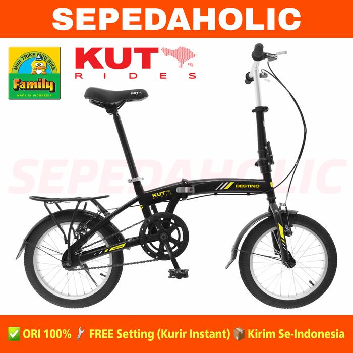 Gambar Sepeda Lipat FAMILY DESTINO KUTA RIDES Ukuran 16 Inch Boncengan - Hitam dari Sepedaholic undefined Tokopedia