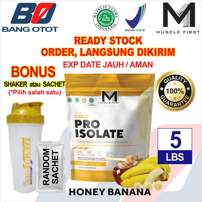 Gambar M1 PRO ISOLATE 5 Lbs Muscle First M1 PRO ISOLATE 5Lbs M1 Whey Isolate - HONEY BANANA, SHAKER + MASKER dari BANG OTOT ID undefined Tokopedia
