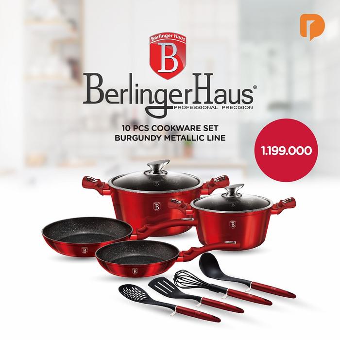 Gambar HOV Panci Wajan Anti Lengket Marble Cookware Set Berlinger Haus 10 pcs - Merah, 13 pcs dari House of Versa undefined Tokopedia