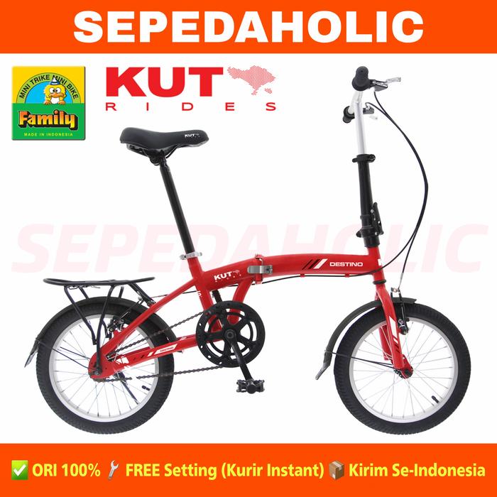 Gambar Sepeda Lipat FAMILY DESTINO KUTA RIDES Ukuran 16 Inch Boncengan - Merah dari Sepedaholic undefined Tokopedia