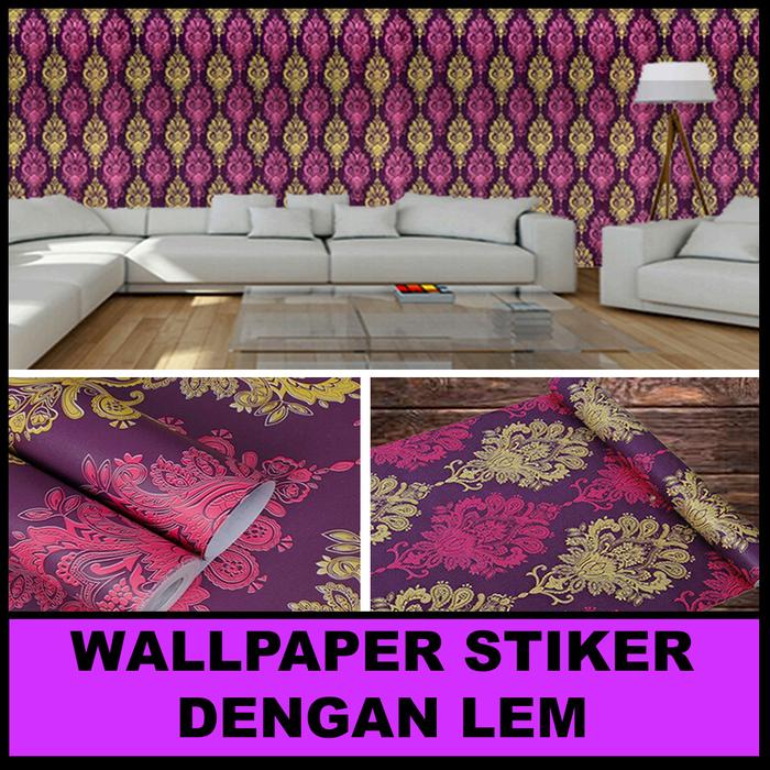 Gambar PROMO ! Paket Isi 5 Roll Wallpaper Stiker Dinding Motif Batik / HW - BATIK UNGU dari homes wallpaper undefined Tokopedia