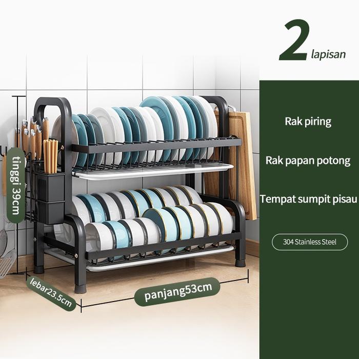 Gambar Rak Pengering Piring 2 susun Stainless Rak Piring Dapur Anti Karat - 2 Susun 53cm, Hitam dari My Jeck Store undefined Tokopedia