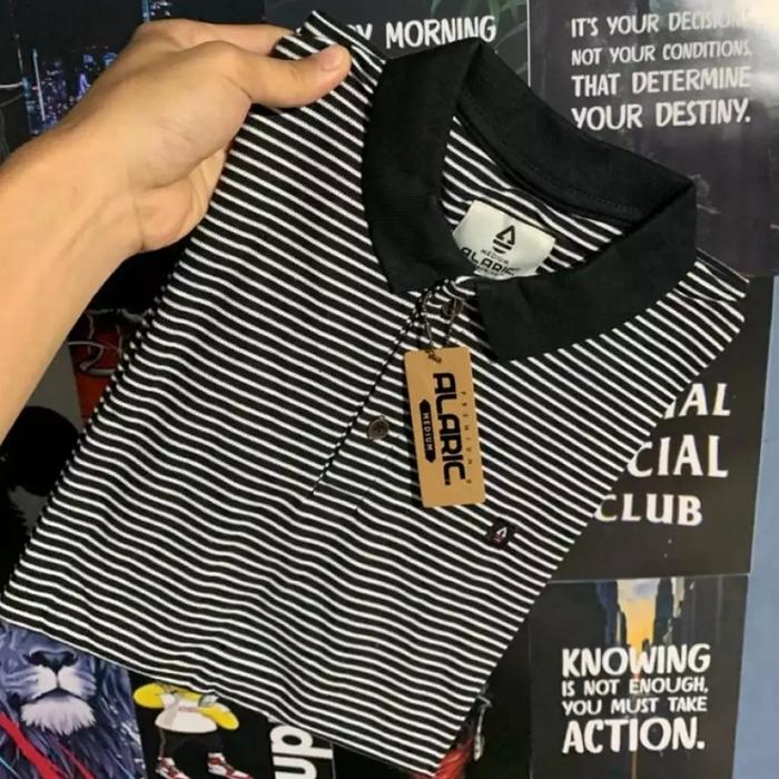 Gambar kaos kerah salur pria dewasa terlaris model hitam putih size normal - blaster, M dari thedenimsupply97 undefined Tokopedia