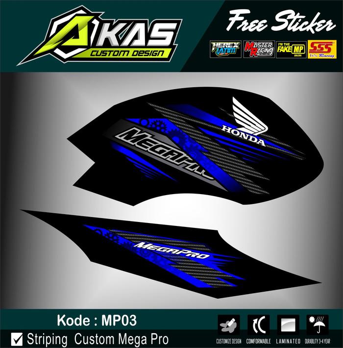 Gambar Striping Variasi Megapro Primus Custom HOLOGRAM Murah Kode MP03 - Biru, HOLOGRAM dari Akas Sticker undefined Tokopedia