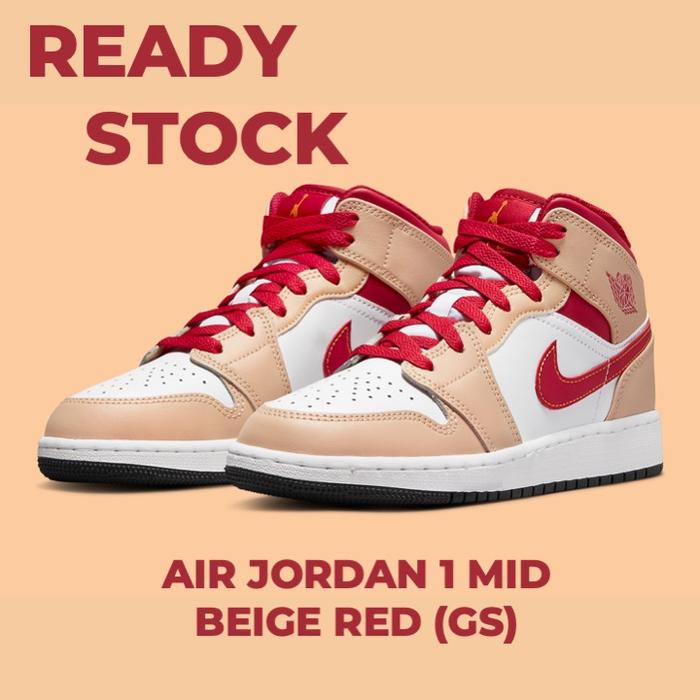 Jual Nike Air Jordan 1 Mid Beige Red 