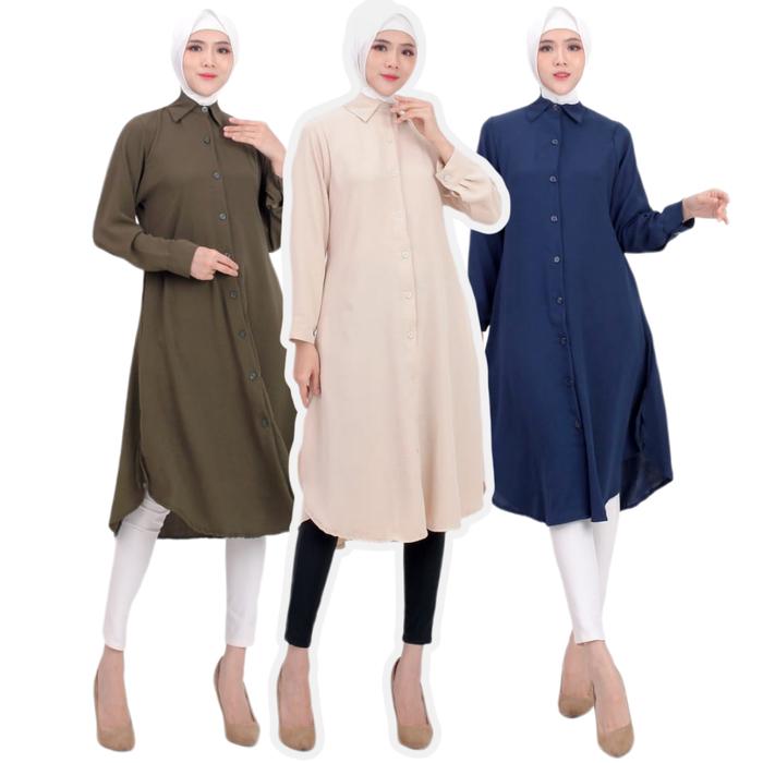 Gambar BAJU ATASAN LONG TUNIK KRINGKLE PREMIUM MUSLIM WANITA BUSUI FRIENDLY - CREAM, M dari Olina_Shop undefined Tokopedia