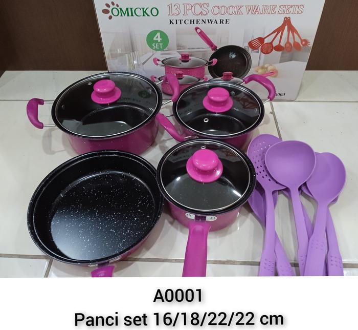 Gambar KH - -Cookware Set 13pcs M-315 Panci Anti Lengket Tutup Kaca Tebal & Pegangan Anti Panas 1 Dus @ 10 Set - Ungu dari kingshousewaree undefined Tokopedia