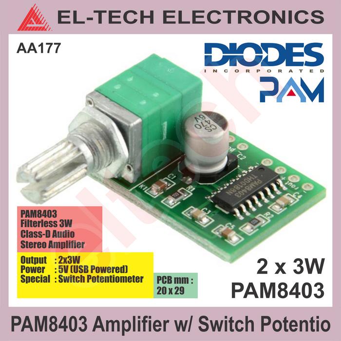 Gambar Digital Audio Power Amplifier Penguat Suara PAM8403 8403 2x 3W 5V - Switch Potentio dari ELTECH online undefined Tokopedia