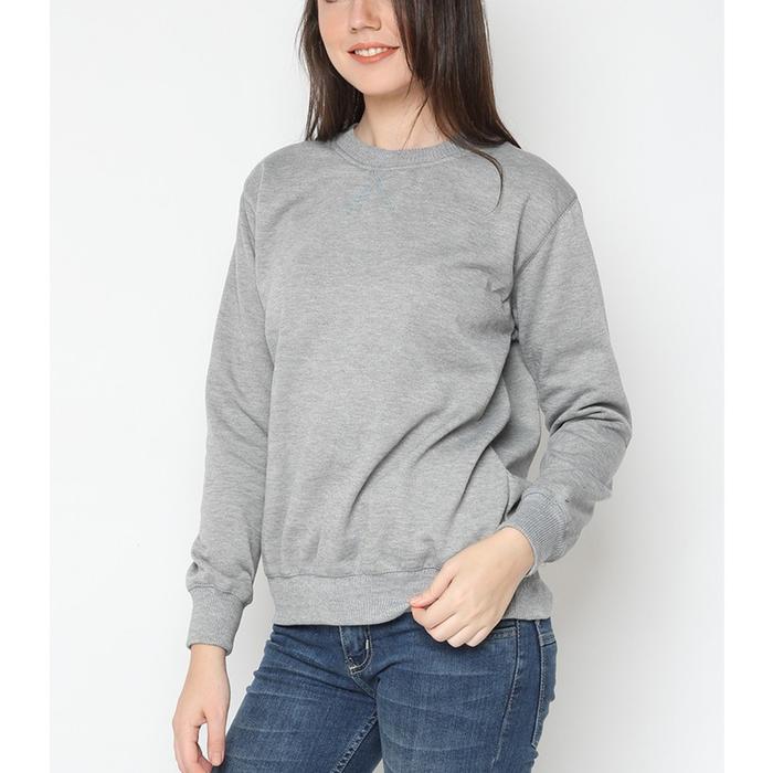 Jual Crewneck Wanita Polos Dark Grey Sweater Basic Abu Tua Casual