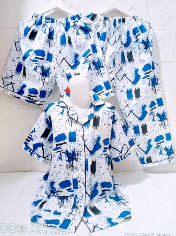 Gambar Setelan Piyama Baju Tidur Fashion Wanita Katun XL/XXL Jumbo 3 in 1 - abstrak biru, XL dari Zenn Collections undefined Tokopedia