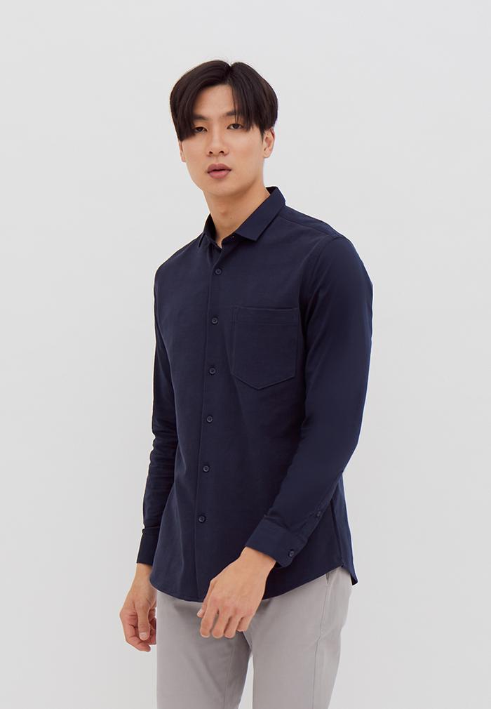 Gambar MEN'S TOP Kemeja Lengan Panjang Pria Slim Fit PRESCOTT - NAVY - NAVY, L dari Men's Top Official undefined Tokopedia