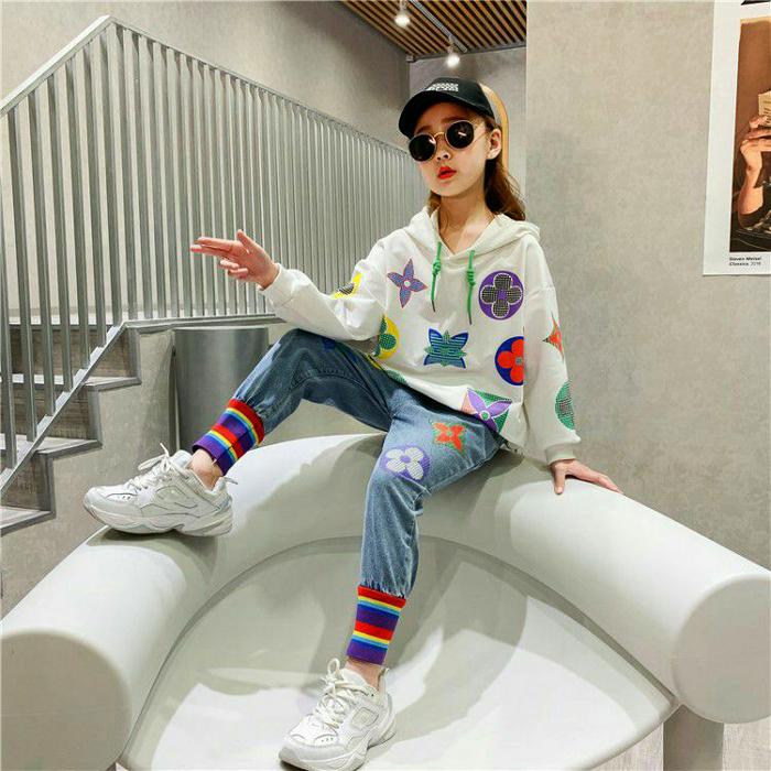 Gambar Setelan Hoodie Anak Perempuan Exclusive Metro Rainbow Elvi (ZH-DGP085) - Putih, 120 dari Kizzu Store undefined Tokopedia