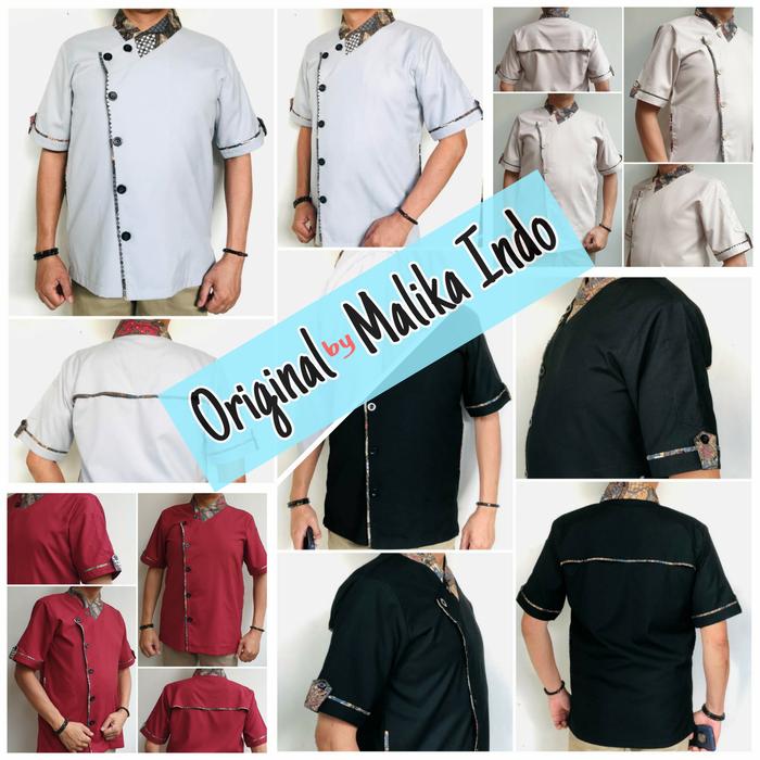 Gambar Baju PREMIUM Chef Pria Kombi Batik dg Ventilasi bahan KATUN TROPICAL - Hitam, S dari Lariba Kitchen Convection undefined Tokopedia