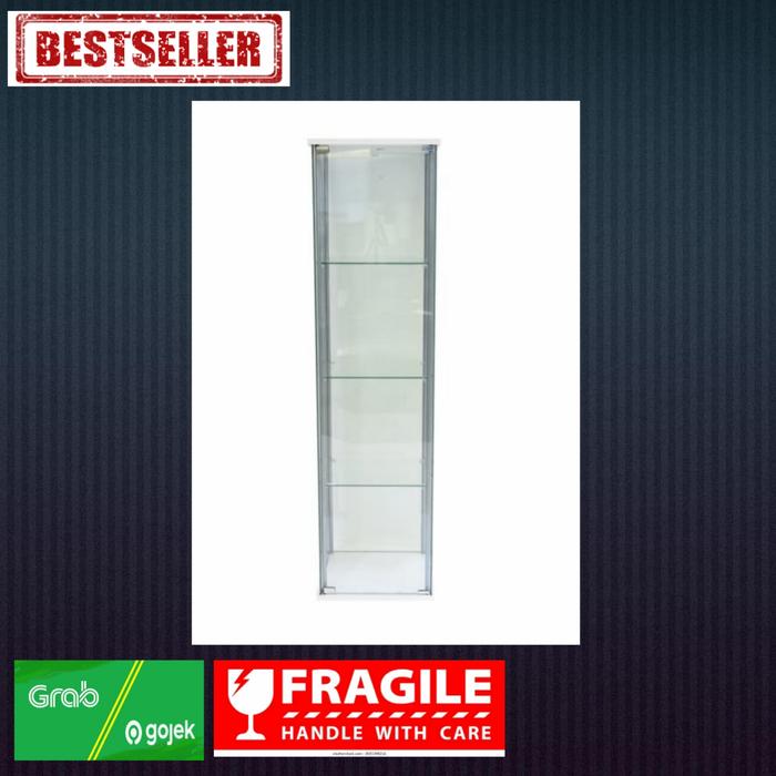 Gambar Lemari Kaca / pajangan / koleksi tas / helm 4 tingkat serbaguna +rakit - Putih dari Livin'shome undefined Tokopedia