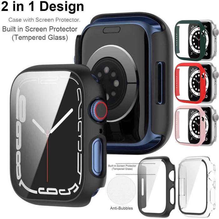 Gambar Hard 2 in 1 Case n Tempered Glass Apple Watch 41mm - Casing 9 7 8 - Hitam dari Logay Acc undefined Tokopedia