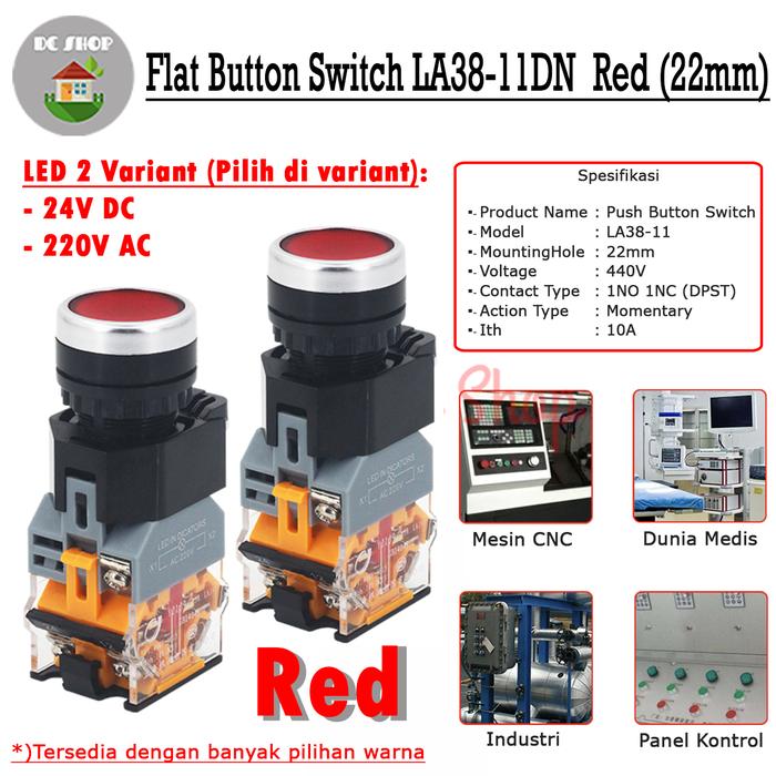 Gambar Illuminated Push Button LED 12V/24V/220V 22mm Self Return LA38-11DN - 220V AC, Merah dari DC Motor Shop undefined Tokopedia