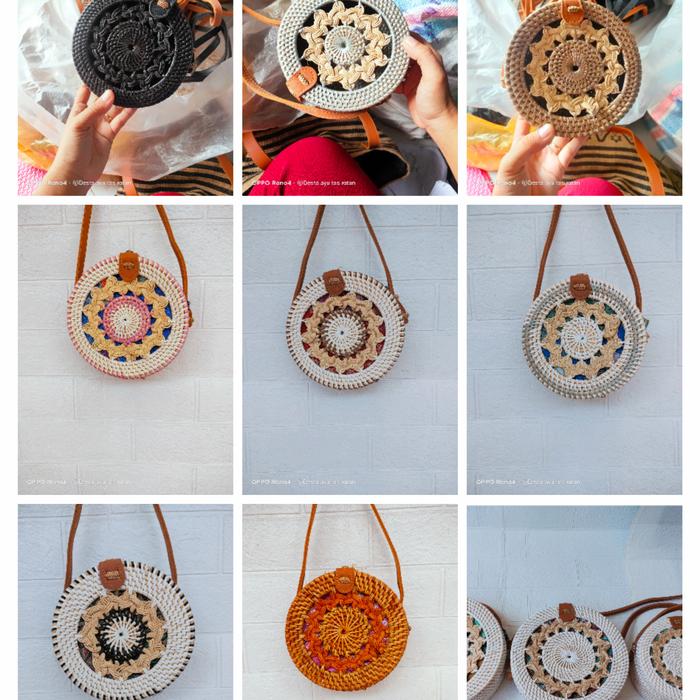 Gambar tas rotan bulat bali lombok motif deco gambar lukis dan ulir gendit - ulir 15 cm, 5 dari Yeni Desta produksi tas rotan undefined Tokopedia