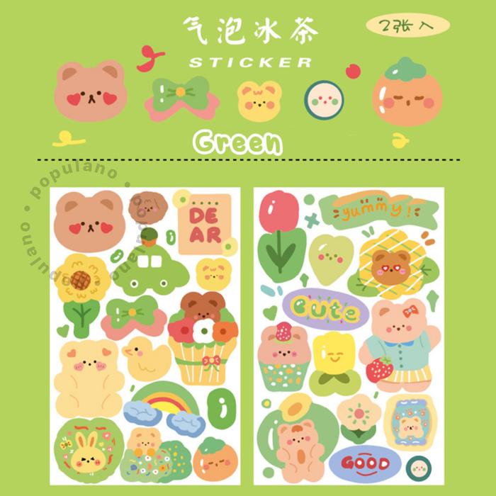 Gambar Korea Sticker Bear Stickers Journal Phone Case Decor Stiker Tumbrl - GREEN dari POPULANO undefined Tokopedia