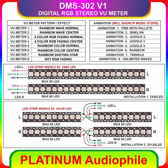 Jual Stereo Vu Meter Modul Dms-302 V1 Digital Rgb Music Stereo Vu Meter ...