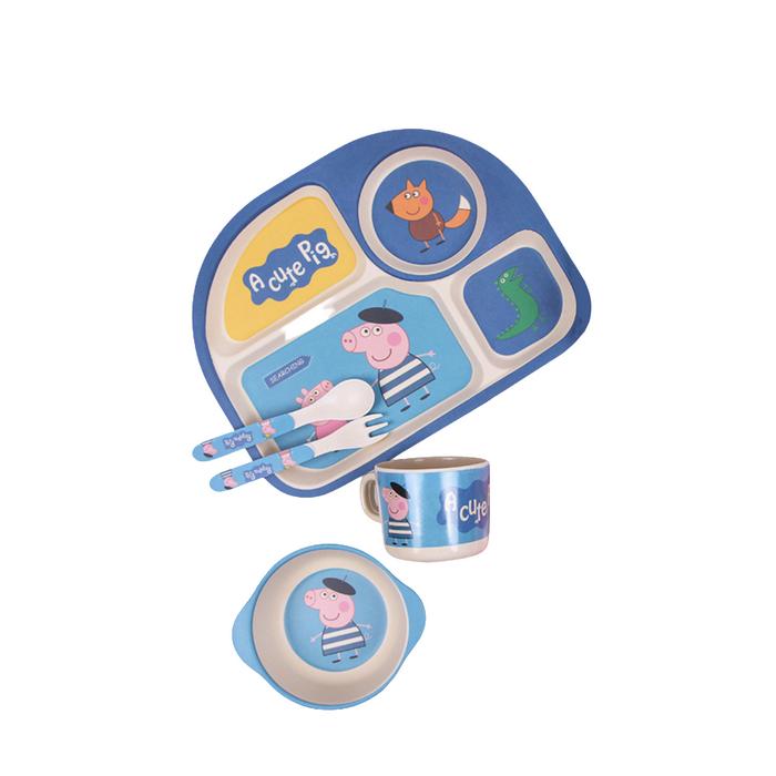 Gambar Peralatan Makan Bayi/anak anak Bamboo Fiber Feeding Set Peppa pig - Biru dari WBN Baby store undefined Tokopedia