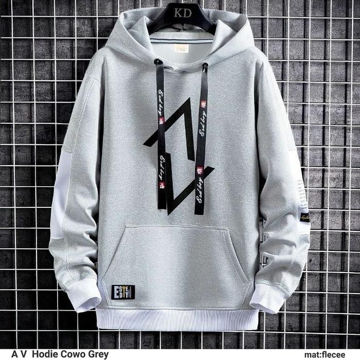 Gambar SWEATER HOODIE PRIA AV FLEECE TEBAL LEMBUT ABU HITAM PUTIH BIRU MAROON - Abu-abu dari EV Outdoor undefined Tokopedia