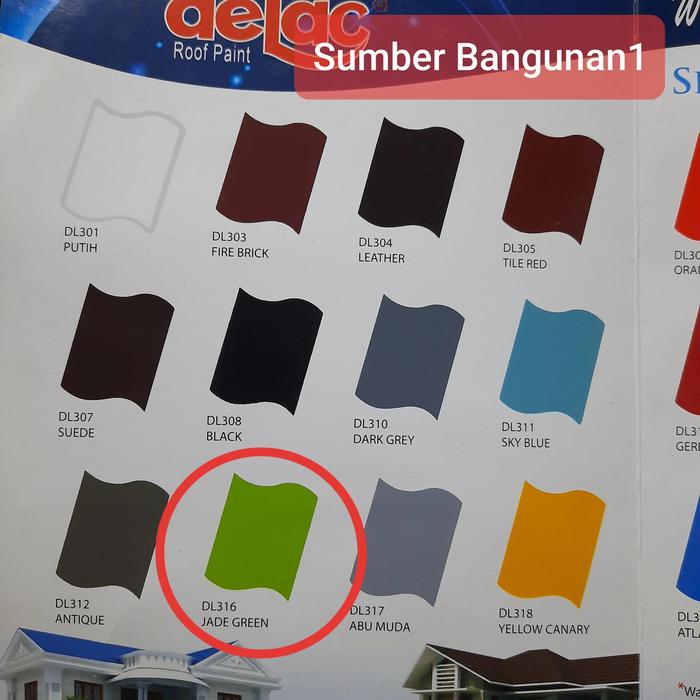 Gambar Cat Genteng DELAC tembok luar exterior dinding rumah kolam lapangan - 316 Jade Green dari Sumber.bangunan1 undefined Tokopedia