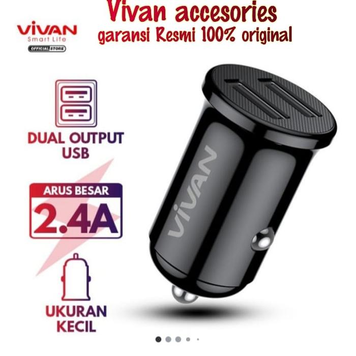 Gambar Vivan VCC01 2,4A.Dual Port Small&Portable car charger with WHITE-BLACK - Hitam dari Vivan.Accesories undefined Tokopedia