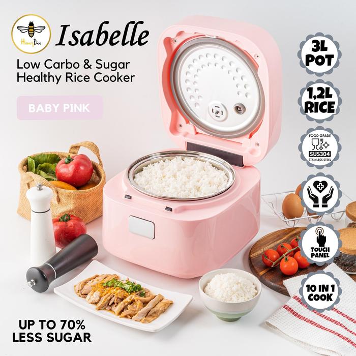 Gambar Honeybee Isabelle - Low Carbo & Sugar Digital Rice Cooker 3L/1.2L Nasi - Baby Pink dari Honeybee Indonesia undefined Tokopedia