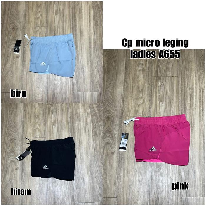 Celana Pendek Double Legging Micro Olahraga Wanita ADIDAS A655 Hitam, M