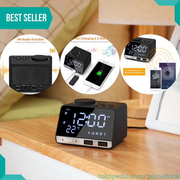 Jual Jam Meja Weker Digital Bluetooth Speaker Alarm Clock Radio
