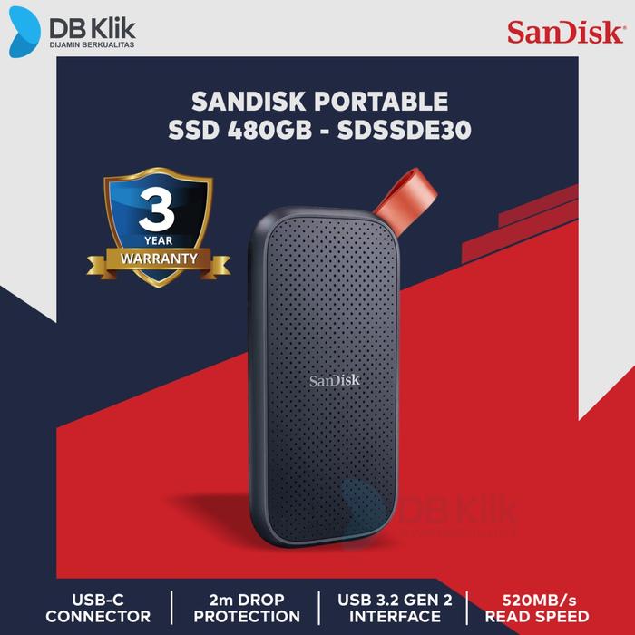 SSD External Sandisk Portable E30 480GB USB 3.2 - Sandisk 480GB USB C