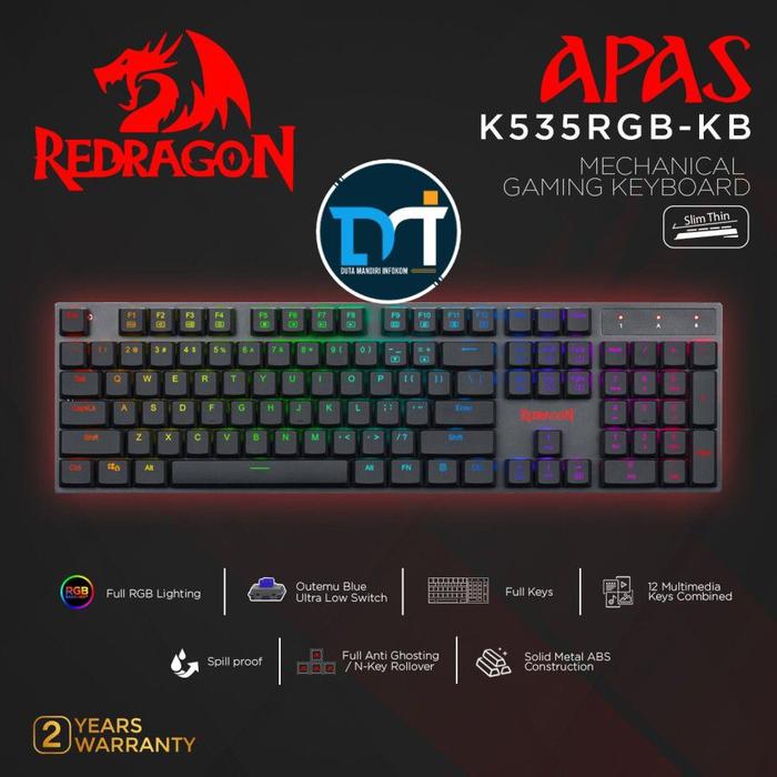 Gambar Redragon APAS K535 - RGB Ultra Low Profile Mechanical Gaming Keyboard - Blue Switch dari Duta Mandiri Infokom undefined Tokopedia