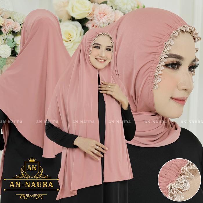 Gambar Pashmina Oval kerut renda jersey terbaru / Kerudung Phasmina jersey - mocca dari an-naurashop undefined Tokopedia