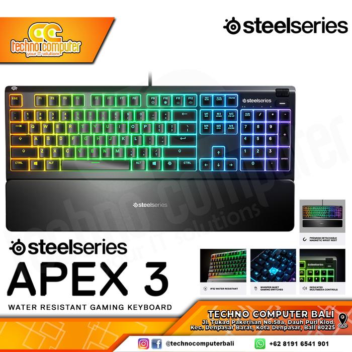 Gambar KEYBOARD GAMING STEELSERIES APEX 3 - Water Resistant Gaming Keyboard dari Techno Computer Bali undefined Tokopedia