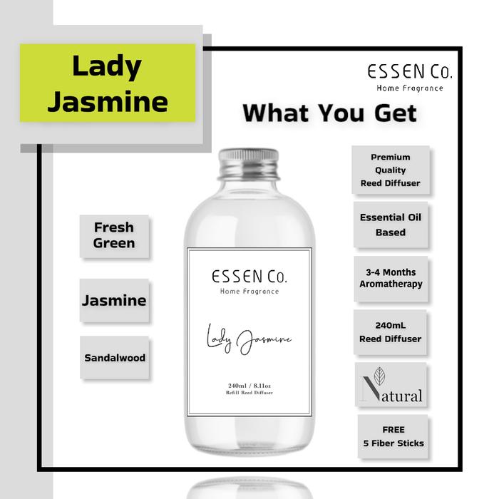 Gambar Essen Co Reed Diffuser Aromatherapy Lady Jasmine Pengharum Ruangan Aromaterapi 240ml Refill - 240ml dari Essen Co. undefined Tokopedia