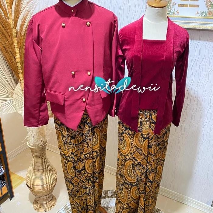 Gambar [Nuansa Maroon] Sepasang Baju Adat Jawa - Solo / Motif Semenromo. - L/L3, Jumbo dari Nensitadewi Wedding undefined Tokopedia